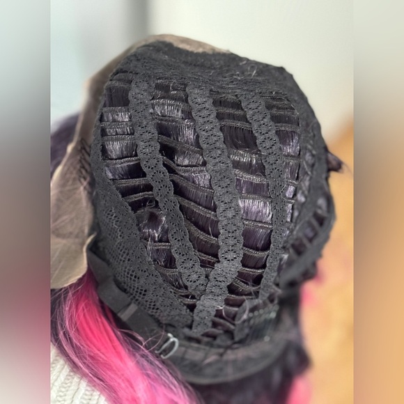 Balayage Pink Wig Ombré Curled Wavy Lace Front Dark Roots Synthetic Jem - Picture 7 of 10